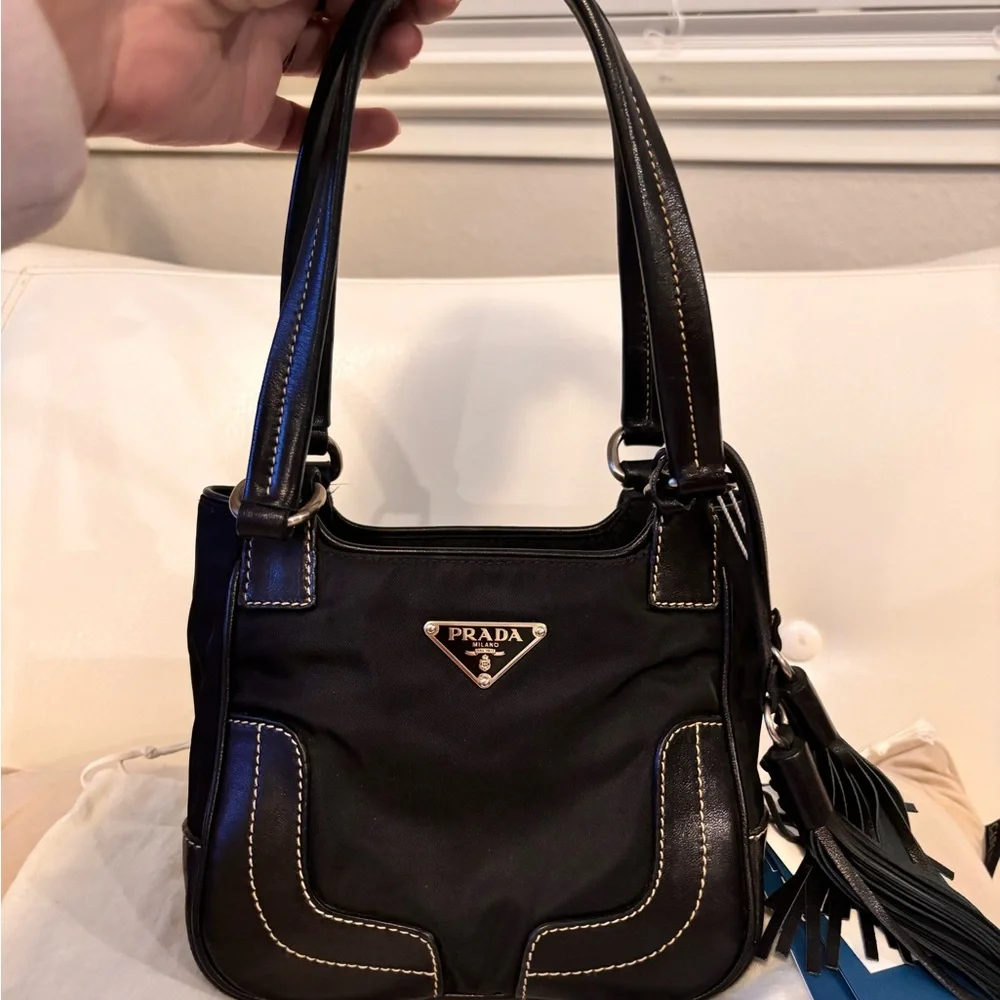 PRADA Black Leather & Nylon Mini Tassle Bag W/ COA & Dustbag LIKE NEW! - Picture 6 of 16